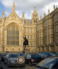 Houses of Parliament with target in car park